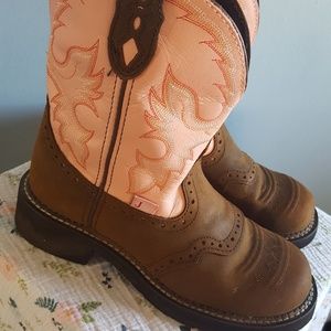 Justin Gypsy Pink Cow Leather Western Boots 8in